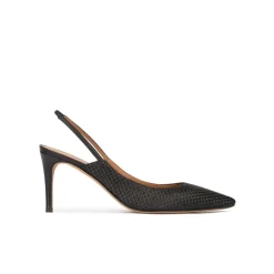 Angelique Slingback point-toe mid heel pumps in black raphia