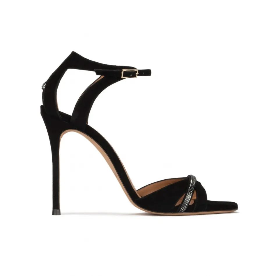 Anique Crystal-embellished high heel sandals in black suede