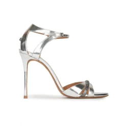 Anique Silver party high heel sandals in metallic leather