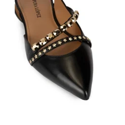 Anquetta Slingback point-toe flat shoes in black leather