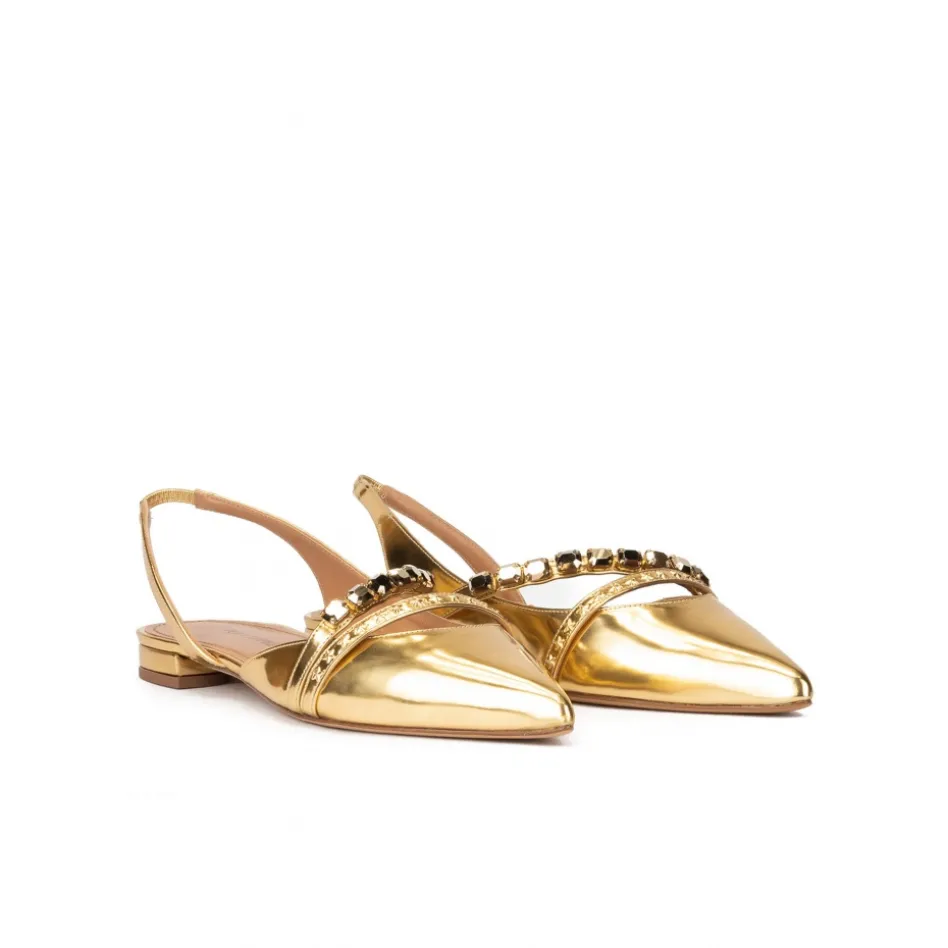 Anquetta Slingback point-toe flats in gold mirrored leather