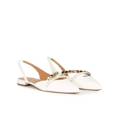 Anquetta Slingback point-toe flats in off-white leather