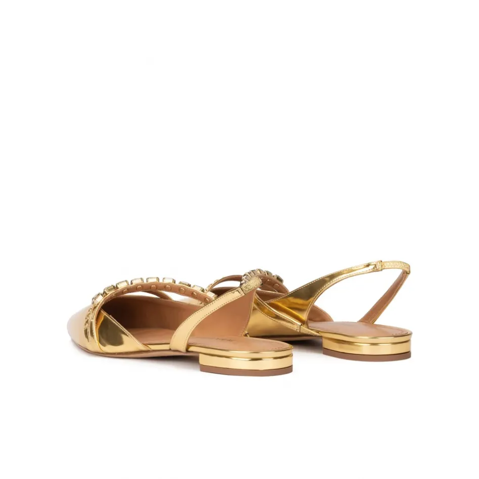 Anquetta Slingback point-toe flats in gold mirrored leather