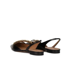 Anquetta Slingback point-toe flat shoes in black leather