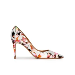 Aqua Pointed toe high heel pumps in floral print fabric