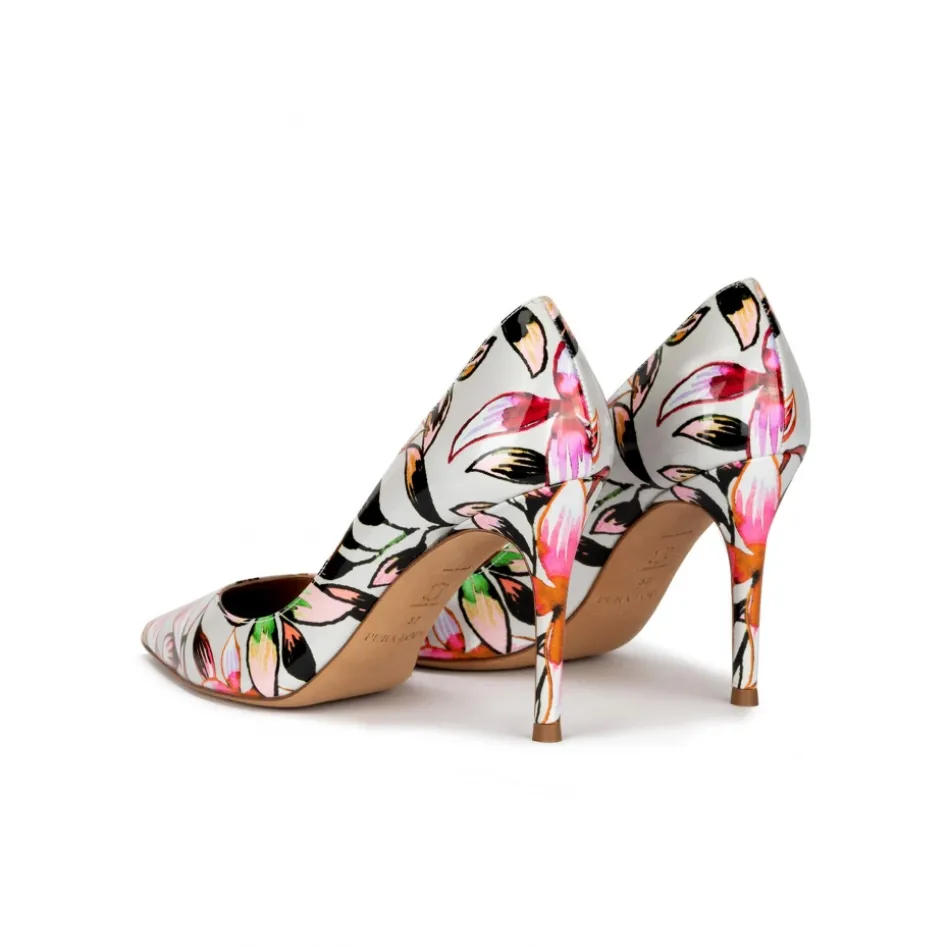 Aqua Pointed toe high heel pumps in floral print fabric
