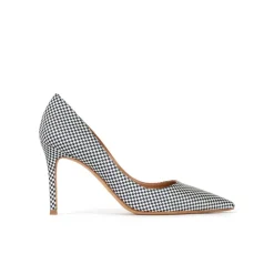 Aqua Point-toe high heel pumps in white-blue checked fabric