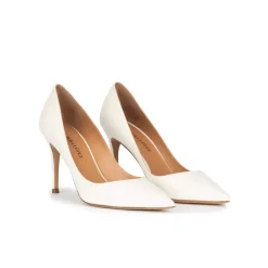 Aqua Point-toe high heel pumps in off-white leather