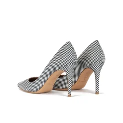 Aqua Point-toe high heel pumps in white-blue checked fabric