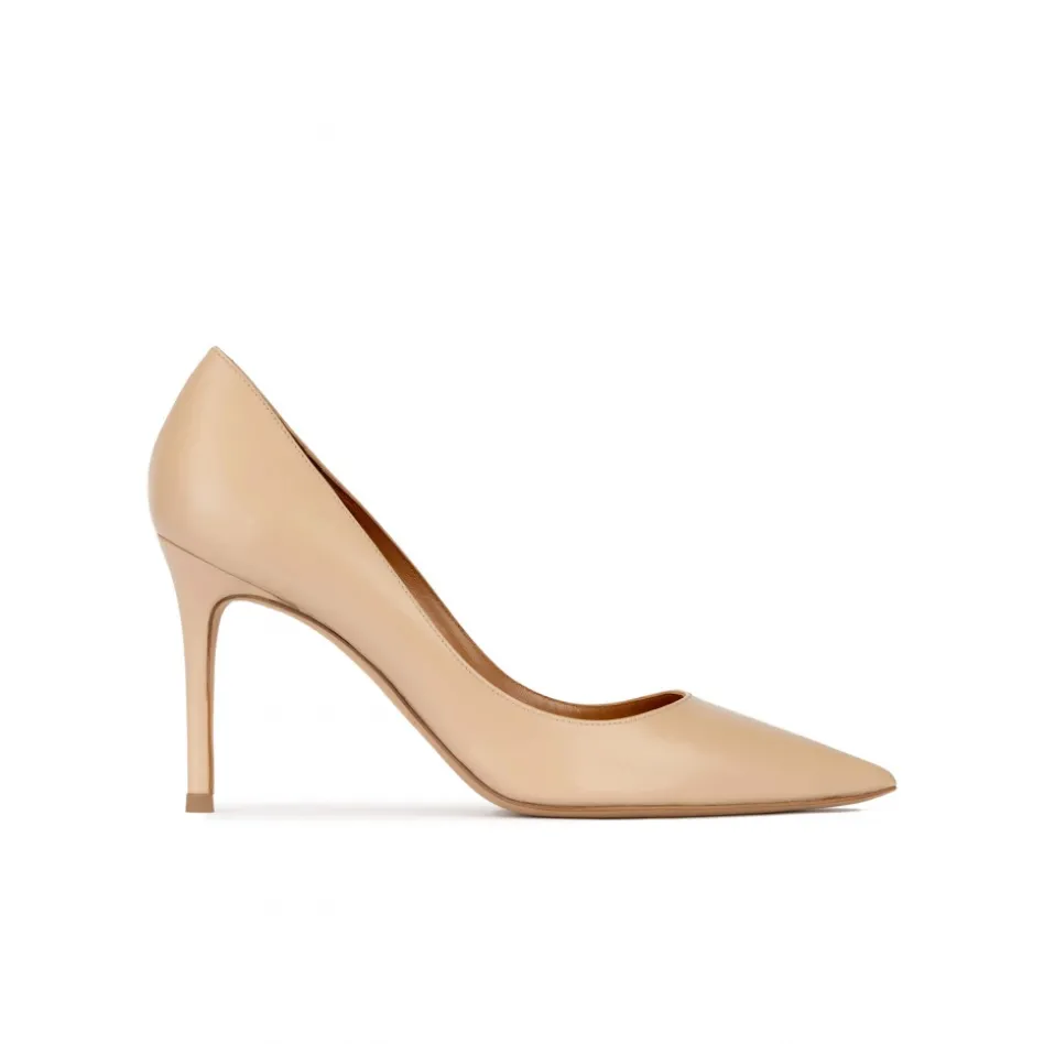 Aqua Pointy toe high heel pumps in beige leather