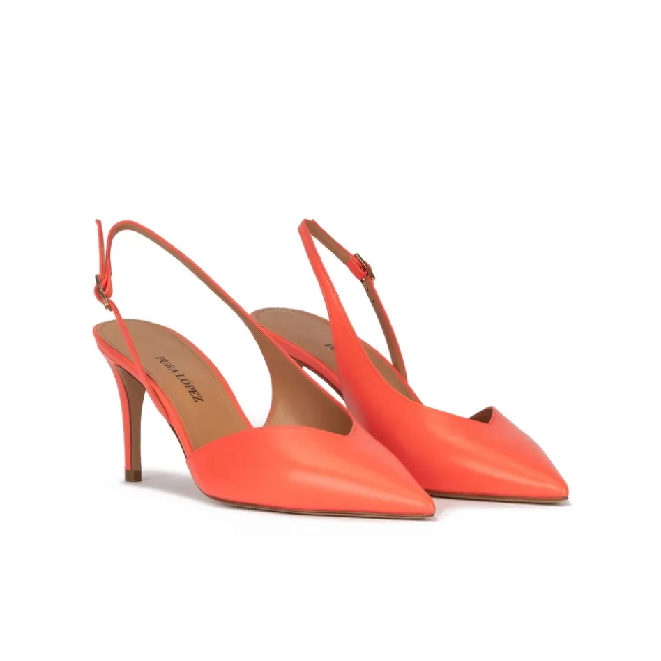 Aquamarie Asymmetric slingback pumps in coral leather