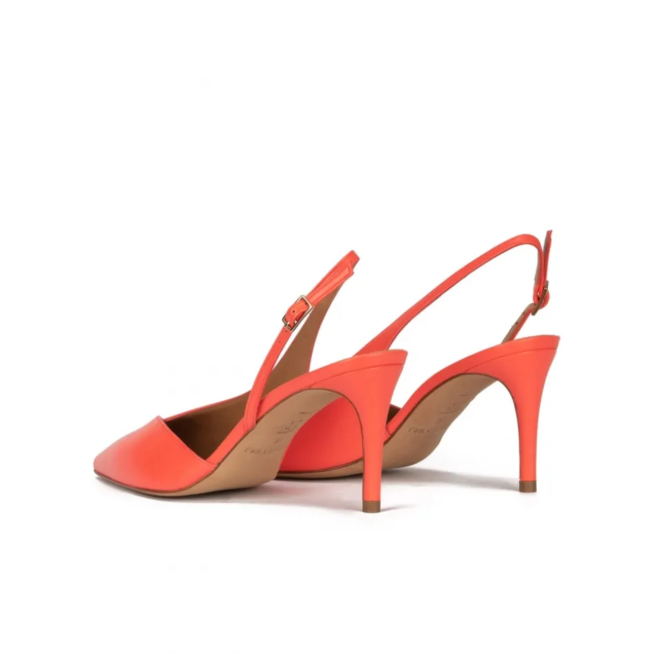 Aquamarie Asymmetric slingback pumps in coral leather