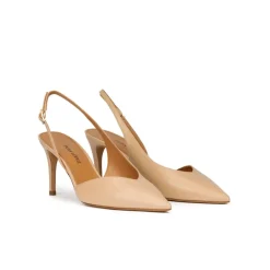 Aquamarie Mid heel slingback pumps in beige leather