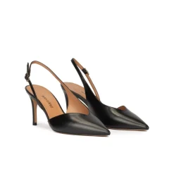 Aquamarie Mid heel slingback shoes in black leather