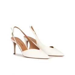 Aquamarie Mid-heel pointed toe slingback shoes in off-white leather