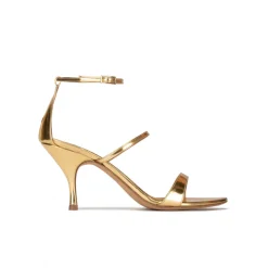 Aquaria Ankle-strap mid heel sandals in mirrored gold leather