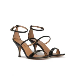 Aquaria Ankle-strap mid heel sandals in black leather