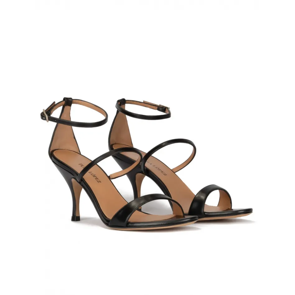 Aquaria Ankle-strap mid heel sandals in black leather