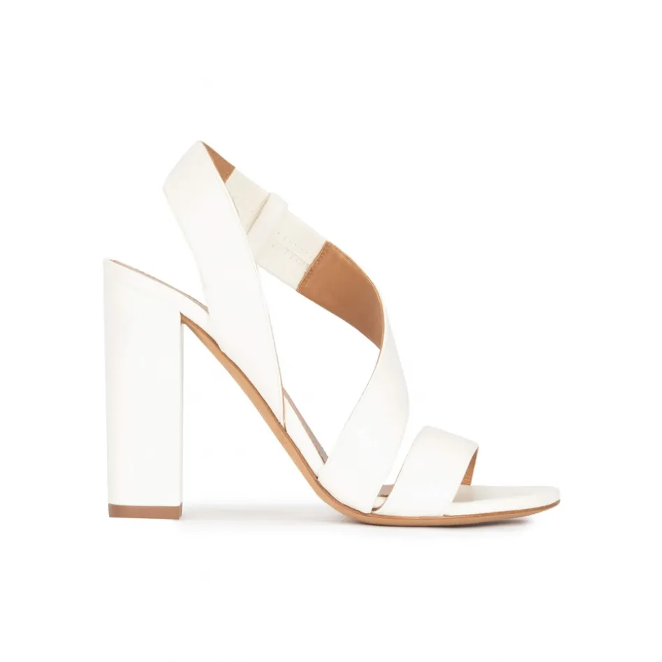 Aquira High block heel sandals in off-white leather