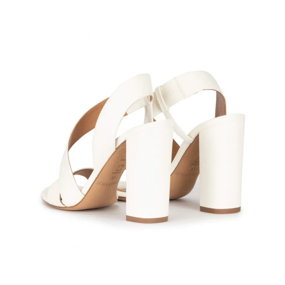 Aquira High block heel sandals in off-white leather