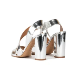 Aquira Strappy high block heel sandals in silver mirrored leather