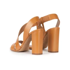 Aquira Strappy high block heel sandals in camel leather