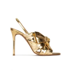 Baroque Bow detailed gold high heel sandals in metallic leather