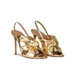 Baroque Bow detailed gold high heel sandals in metallic leather