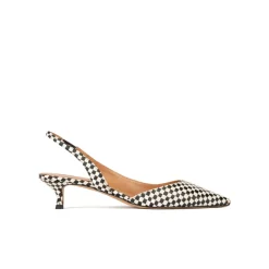 Blanque Black slingback pumps in black and white checked raffia