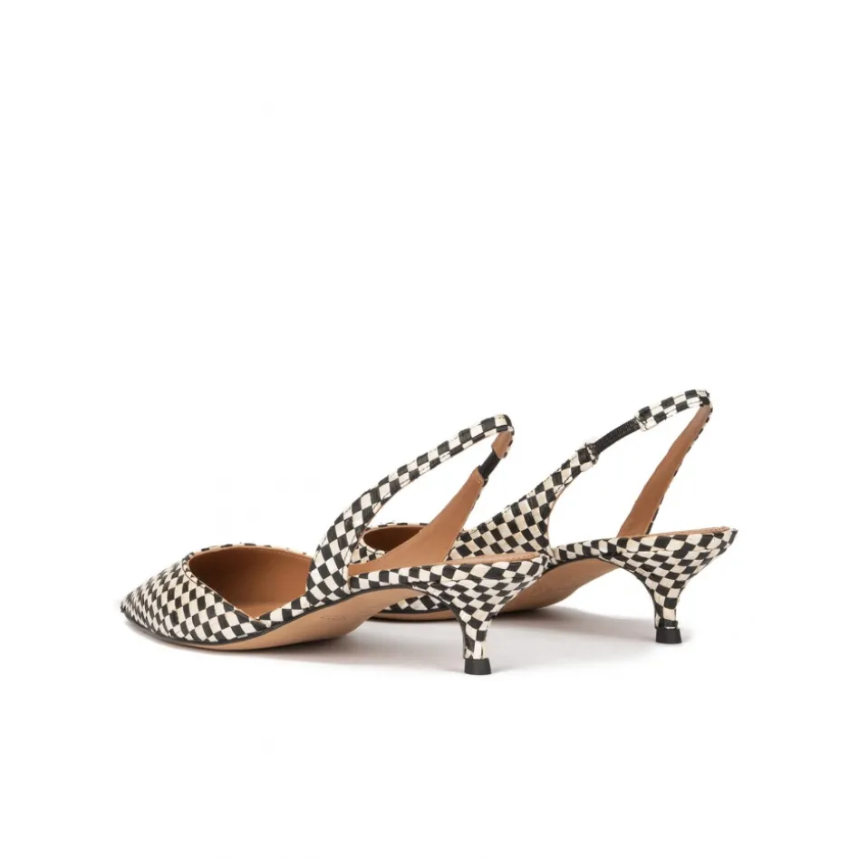 Blanque Black slingback pumps in black and white checked raffia