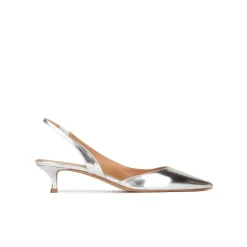 Blanque Slingback kitten heel pumps in silver mirrored leather
