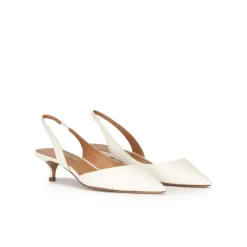 Blanque Slingback kitten heel pumps in off-white leather