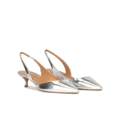 Blanque Slingback kitten heel pumps in silver mirrored leather
