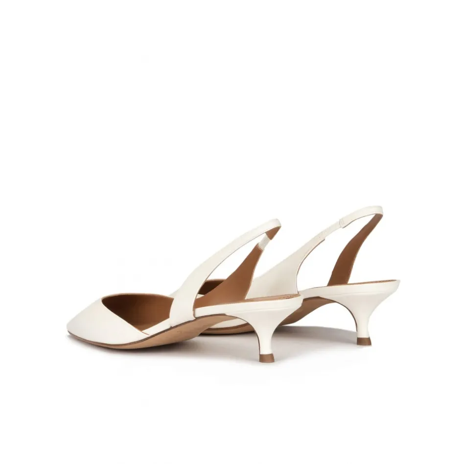 Blanque Slingback kitten heel pumps in off-white leather