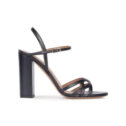 Coque Ankle strap high block heel sandals in navy blue leather