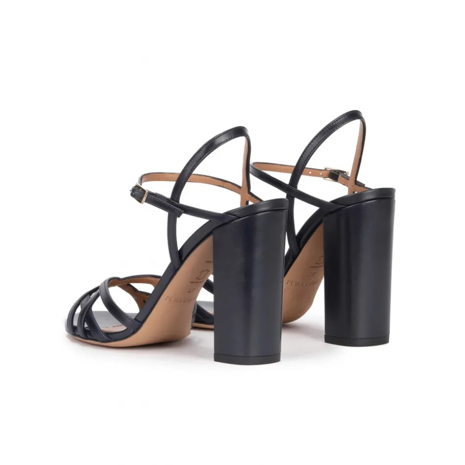 Coque Ankle strap high block heel sandals in navy blue leather
