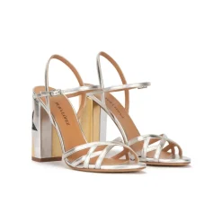Coque Star detailed high block heel sandals in metallic leather