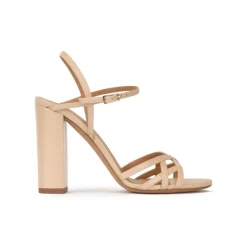 Coque Strappy high block heel sandals in beige leather