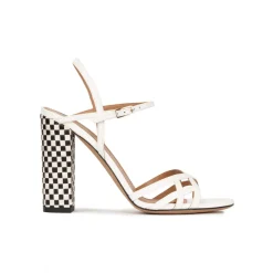 Coque Strappy high block heel sandals in off-white leather
