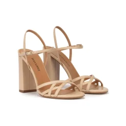 Coque Strappy high block heel sandals in beige leather