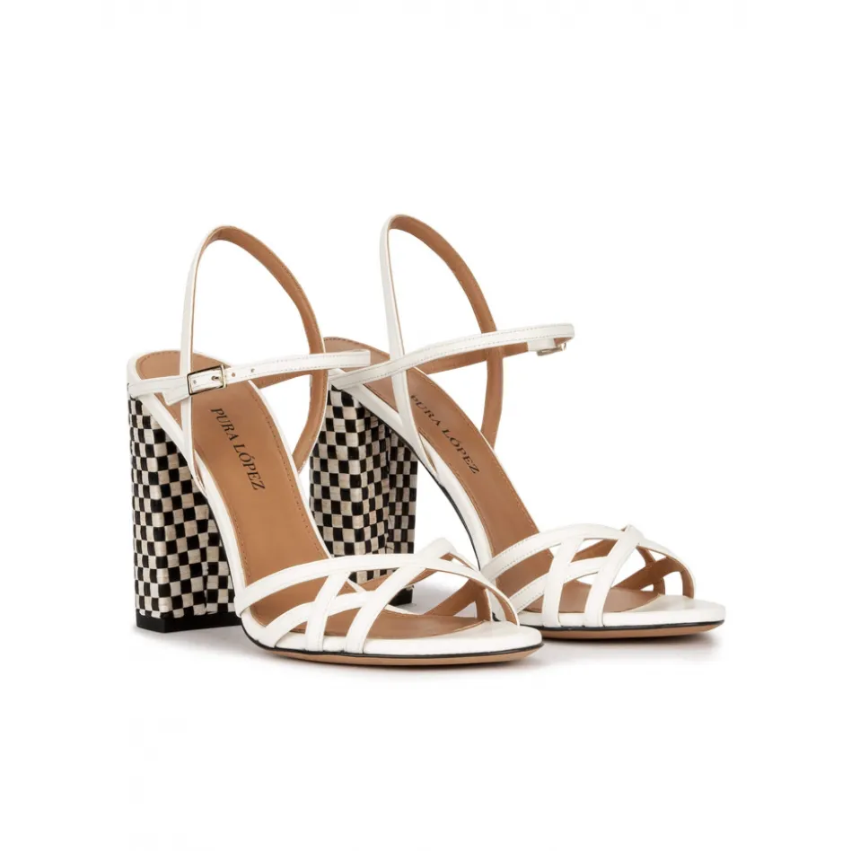 Coque Strappy high block heel sandals in off-white leather