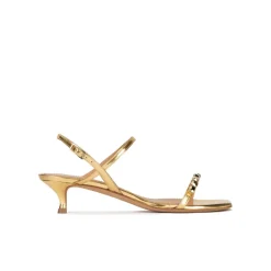 Coquina Crystal-embellished mid heel sandals in gold metallic leather