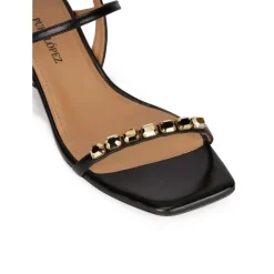 Coquina Crystal-embellished mid heel sandals in black leather
