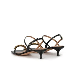 Coquina Crystal-embellished mid heel sandals in black leather