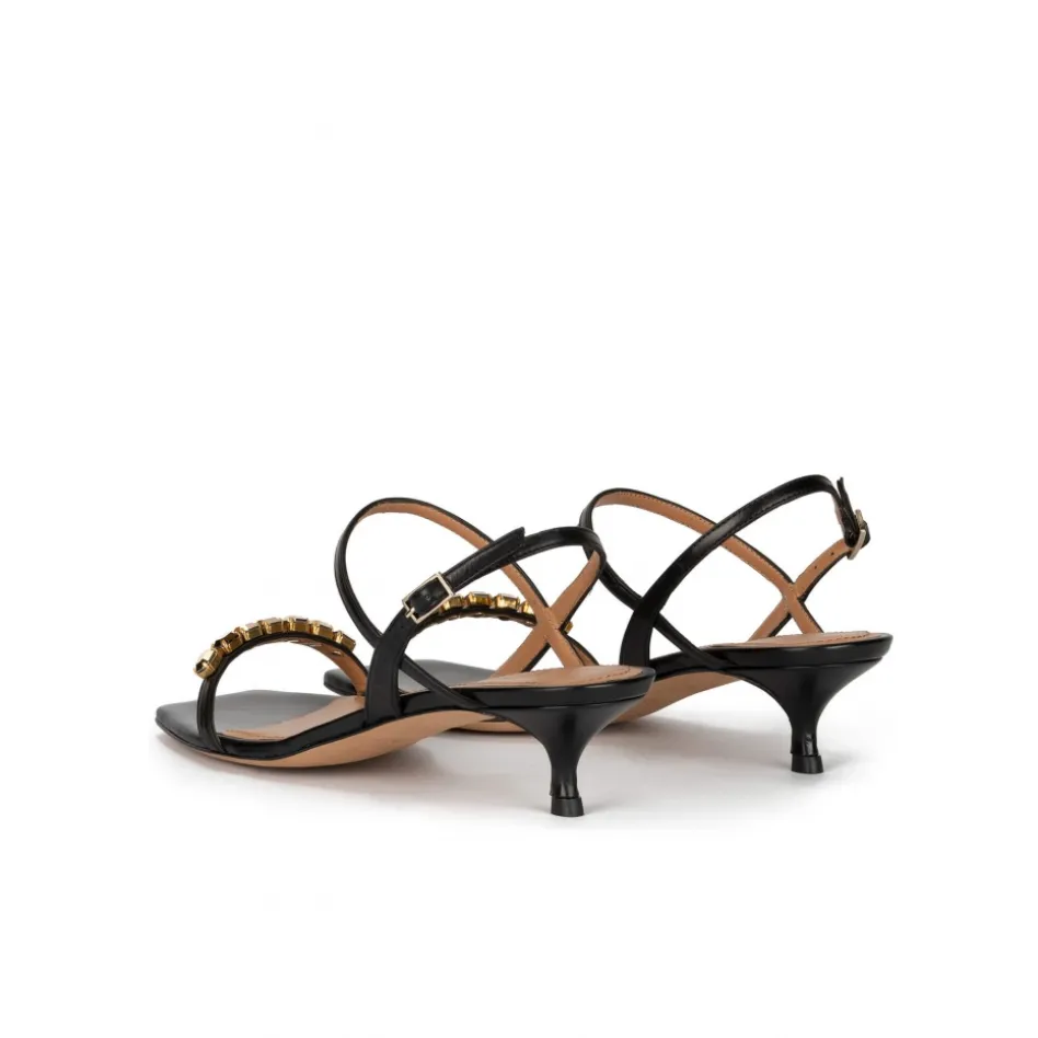 Coquina Crystal-embellished mid heel sandals in black leather