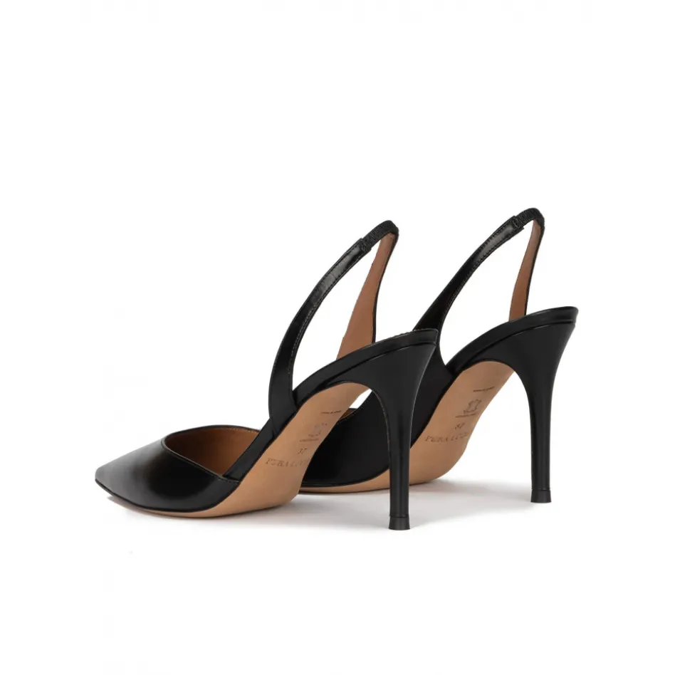Danique Black leather slingback heeled pumps