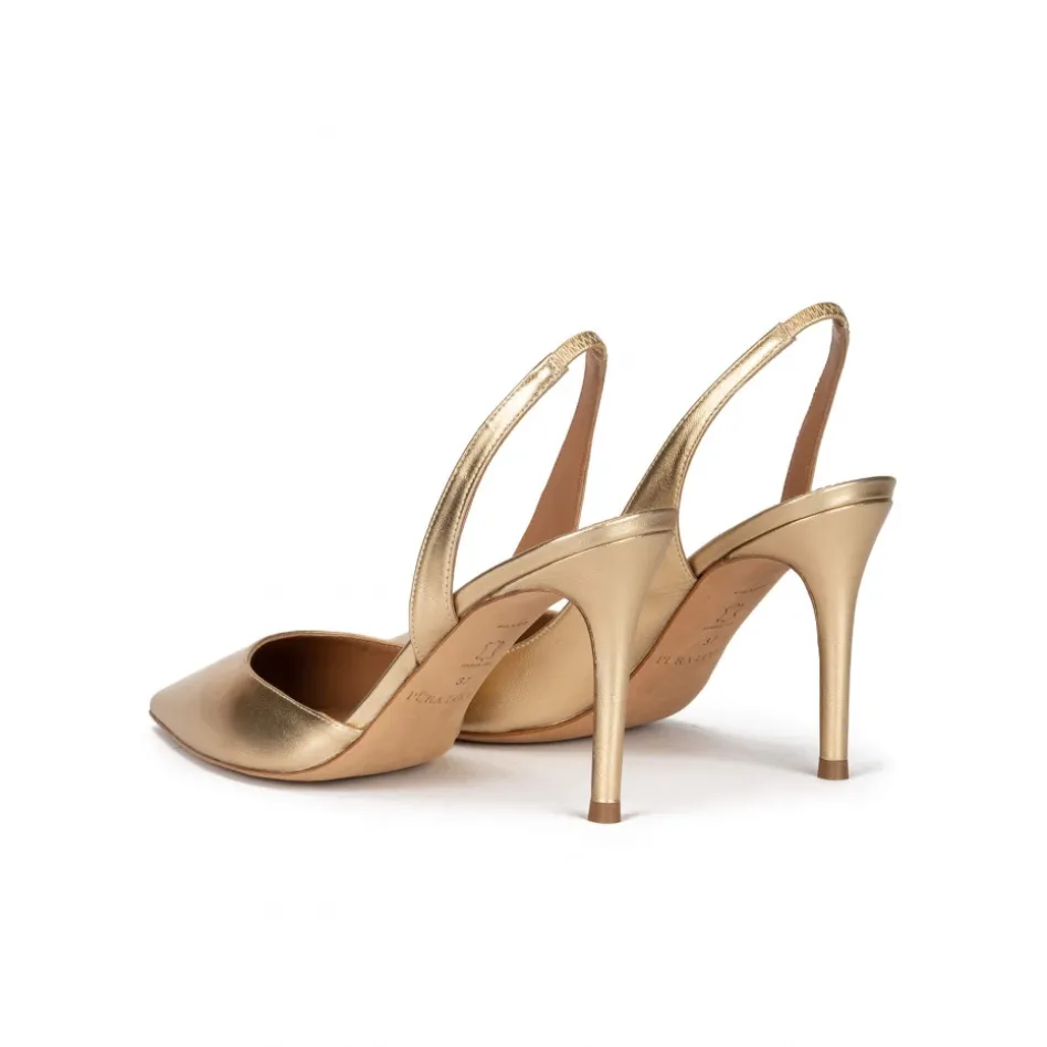Danique Golden slingback pointy toe pumps with 90mm stiletto heel