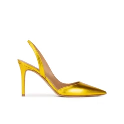Danique Heeled pointy toe pumps in yellow metallic leather