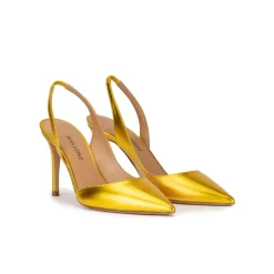 Danique Heeled pointy toe pumps in yellow metallic leather