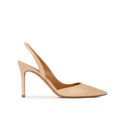 Danique Slingback heeled pointy toe pumps in beige leather